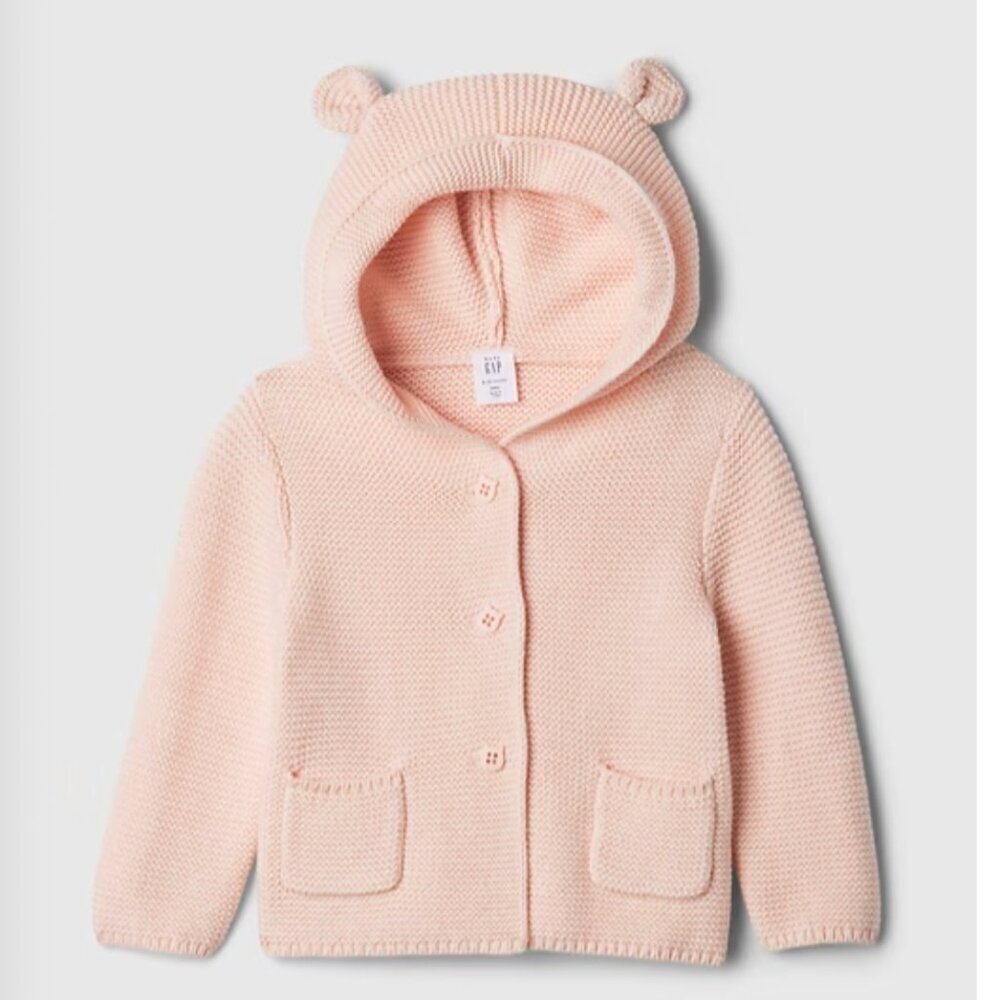 GAP‎ BABY GAP Hooded Garter Knit Sweater in Milkshake Pink Sz 3-6 months